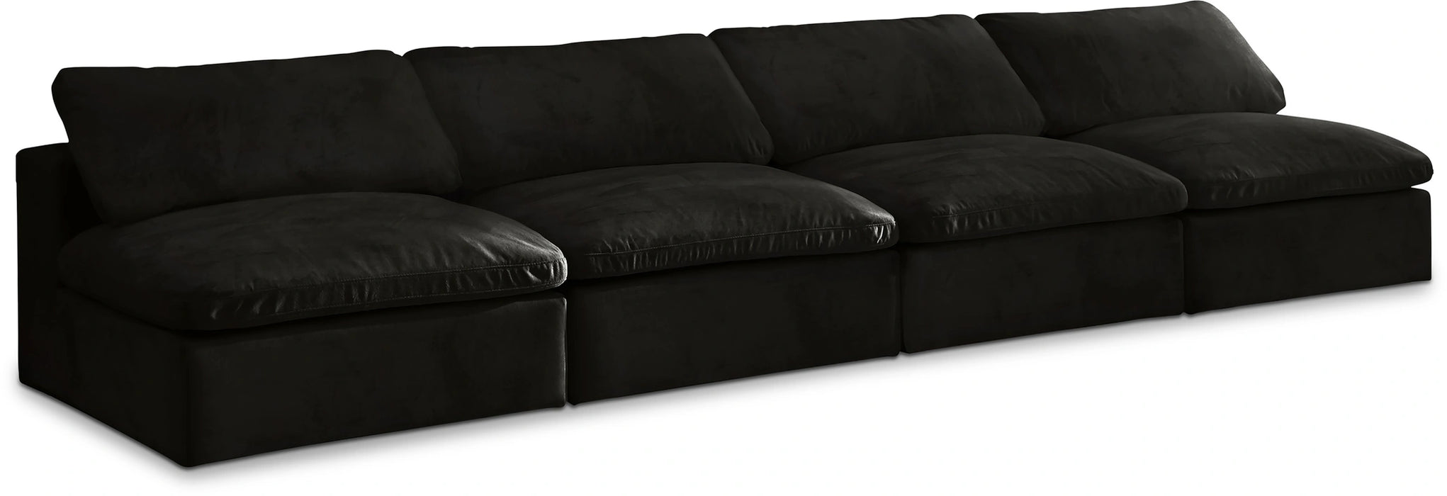 Cozy Black Velvet Cloud Modular Armless Sofa
