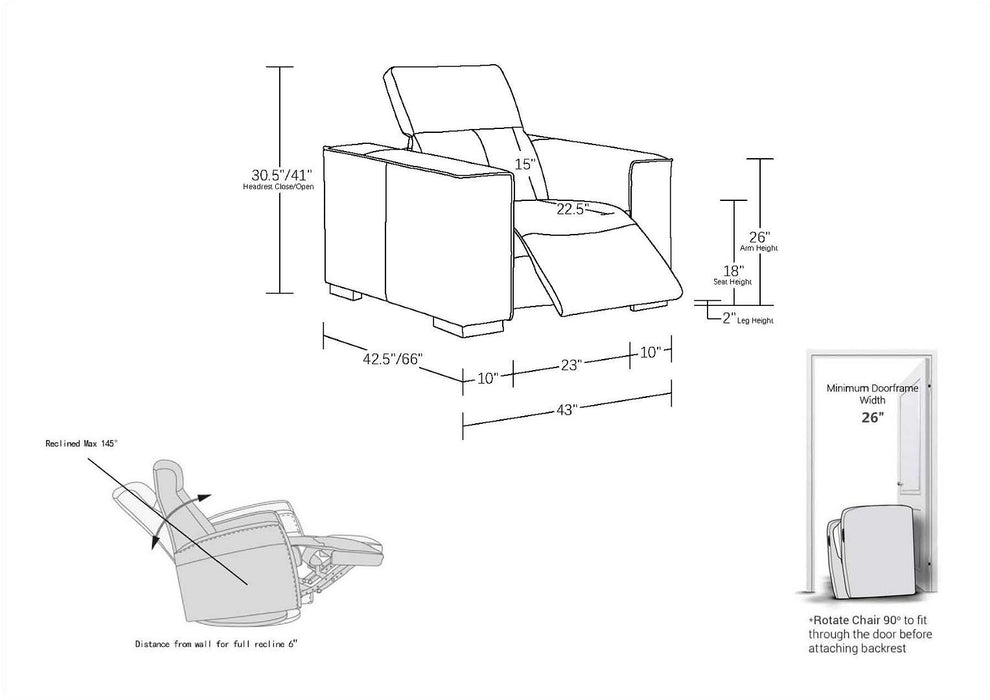 Global United 1208 Power Reclining Chair | Genuine Leather