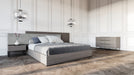Enzo Italian Modern Grey Oak & Fabric Bed w/ Nightstands