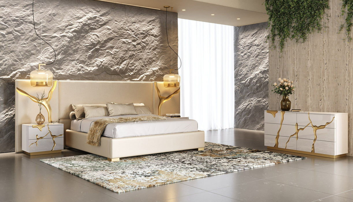 Aspen - Modern Beige + White + Gold 4-Piece Bedroom Set