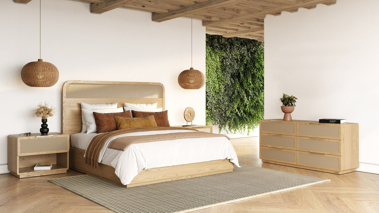 Gavin - Modern Natural Ash + Rattan 4-Piece Bedroom Set