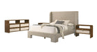 Emilio - Modern Beige Fabric + Burlap + Walnut 4-Piece Bedroom Set