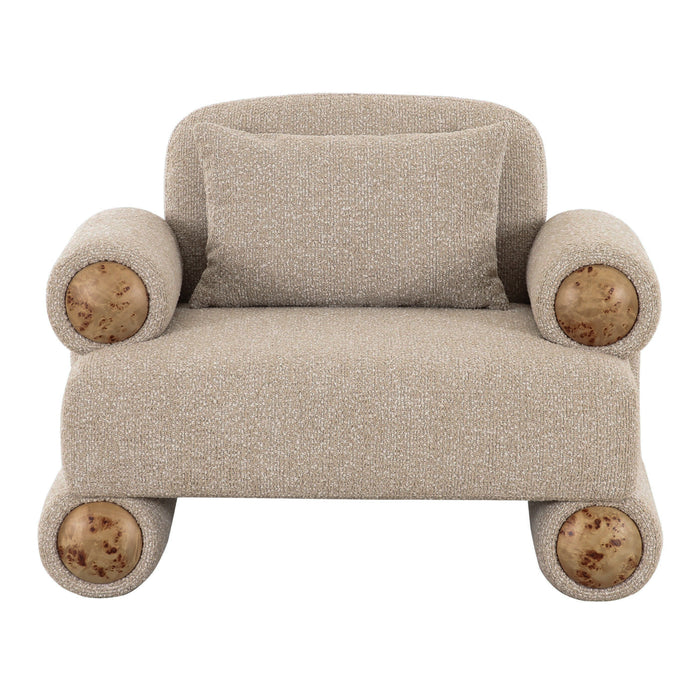 Odette - Modern Beige Fabric + White Burl Accent Chair