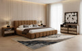 Eastern King Harris + Emilio - Modern Brown Fabric + Burlap + Walnut 4-Piece Bedroom Set