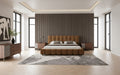 Harris + Palermo - Modern Brown Fabric + Faux Concrete & Walnut 4-Piece Bedroom Set