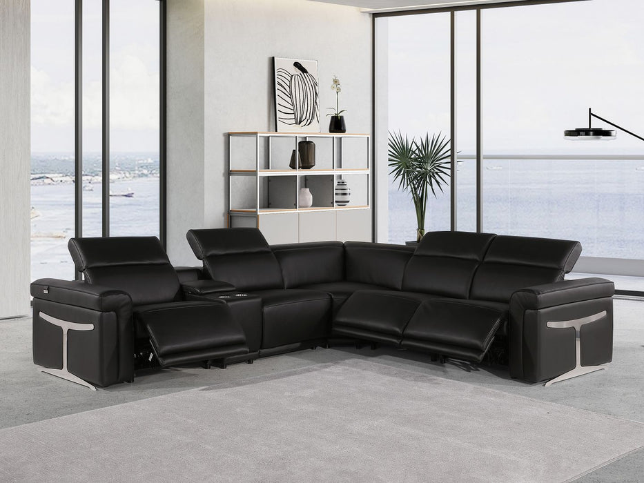 1126 DivanItalia Black 6pc-3PR L-Shaped Sectional