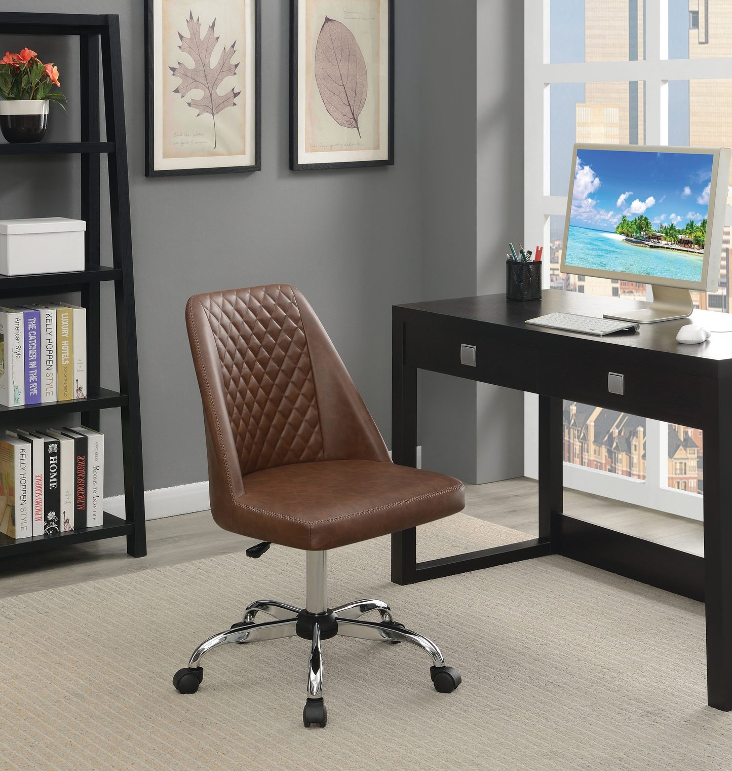 BROWN - UPHOLSTERED TUFTED BACK OFFICE CHAIR