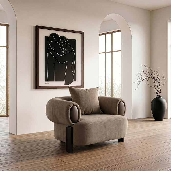 Arnaud - Modern Tan Fabric + Brown Oak Accent Chair