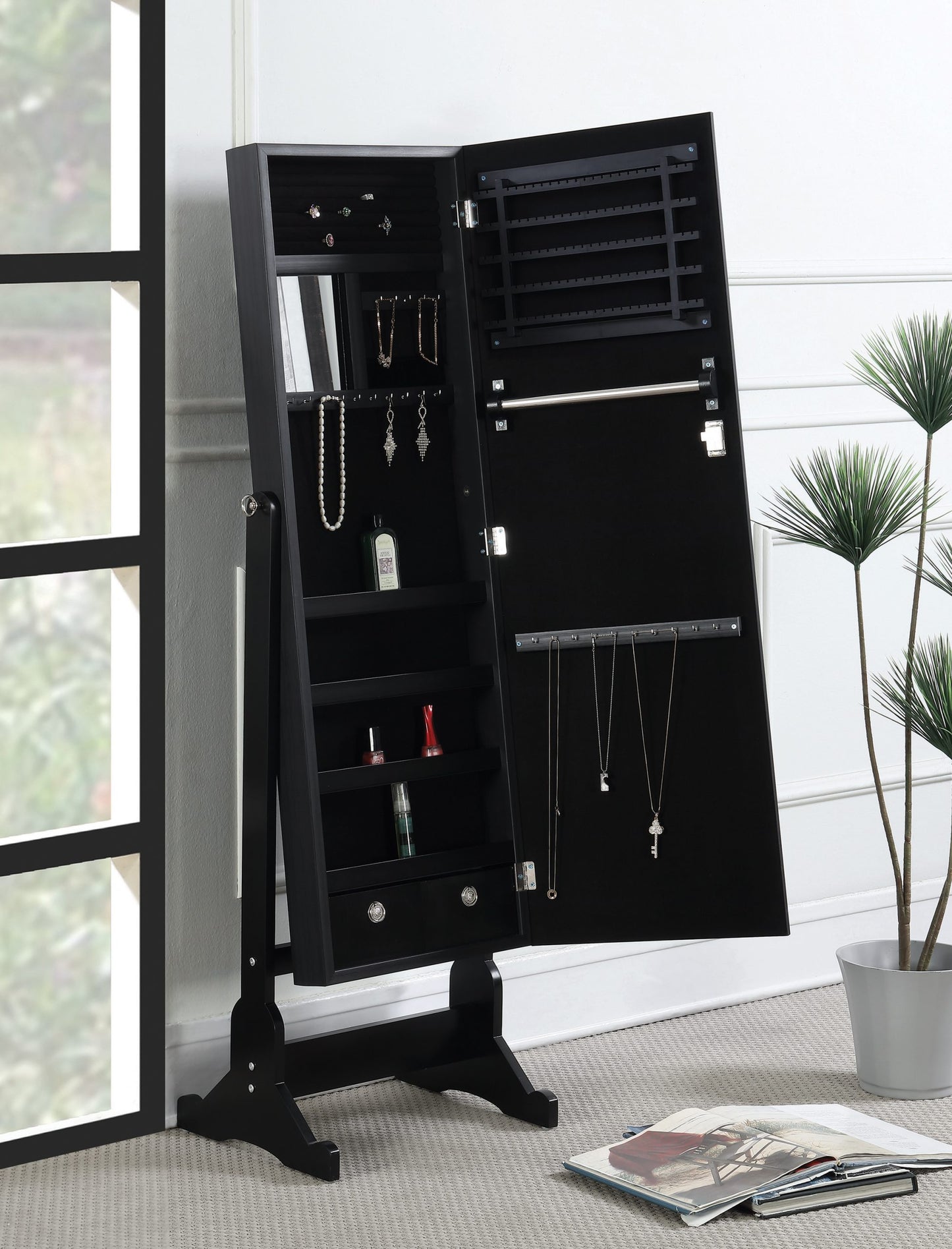 BLACK - JEWELRY CHEVAL MIRROR WITH DRAWERS