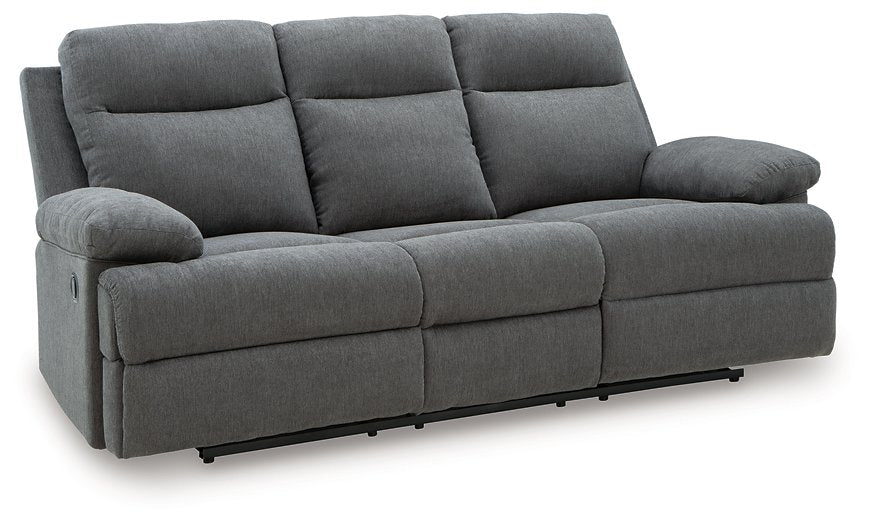Side-Swipe Reclining Sofa with Drop Down Table