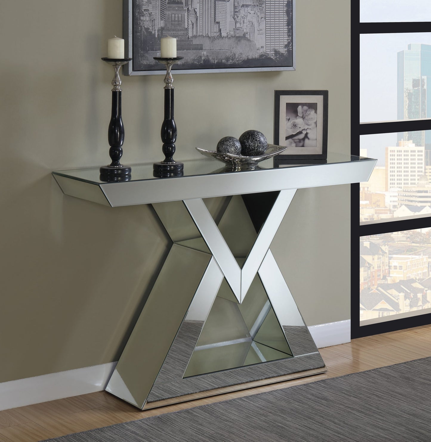 CLEAR MIRROR -  TRIANGLE BASE CONSOLE TABLE