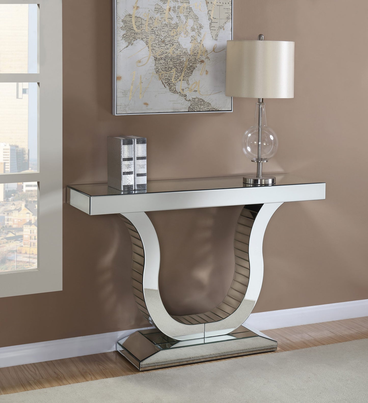 CLEAR MIRROR -  U-SHAPED BASE CONSOLE TABLE