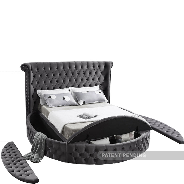 Luxus Grey Velvet Queen Bed (3 Boxes)