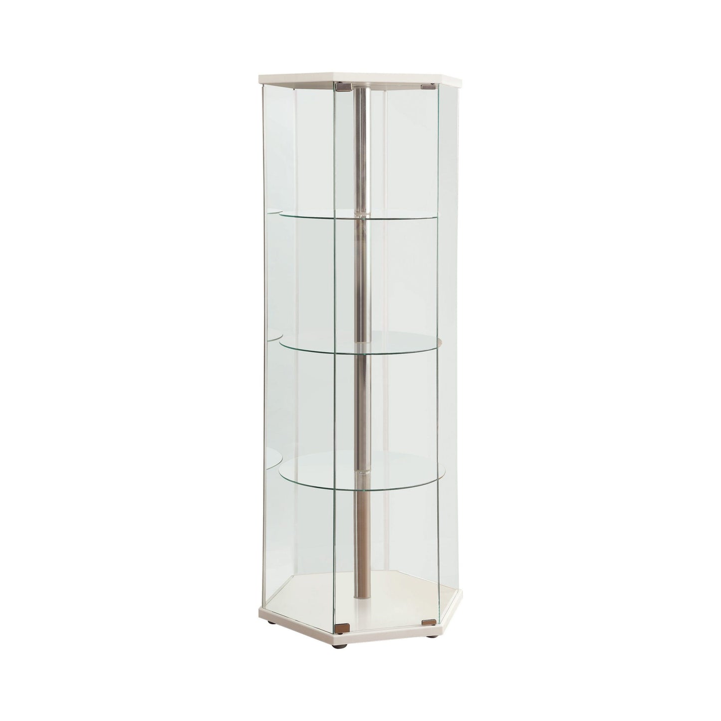 WHITE - 4 SHELF HEXAGON SHAPED CURIO CABINET