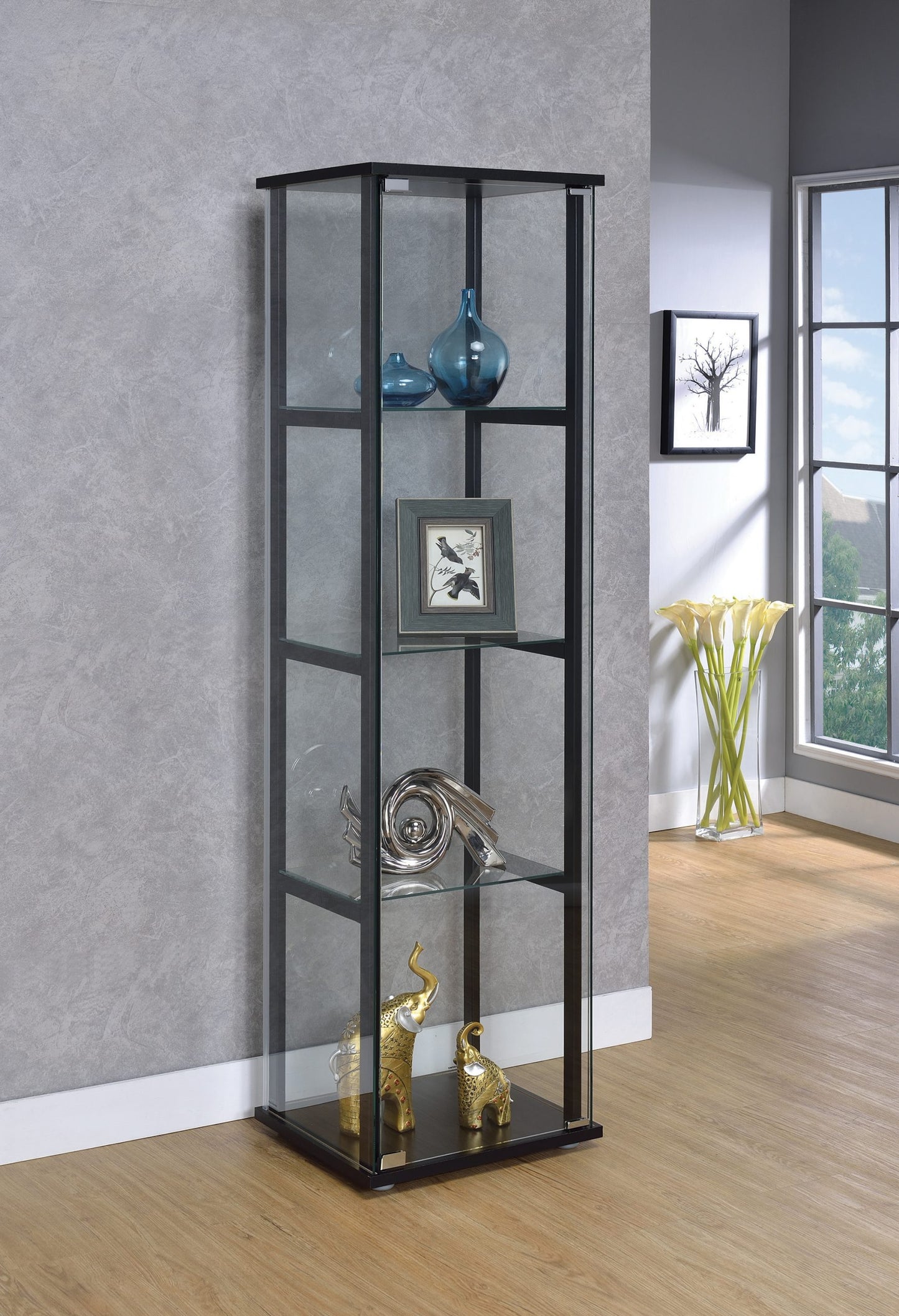 BLACK - 4-SHELF GLASS CURIO CABINET