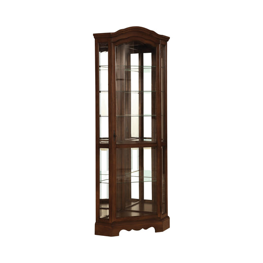 BURNISHED BROWN - 6 SHELF CORNER CURIO CABINET