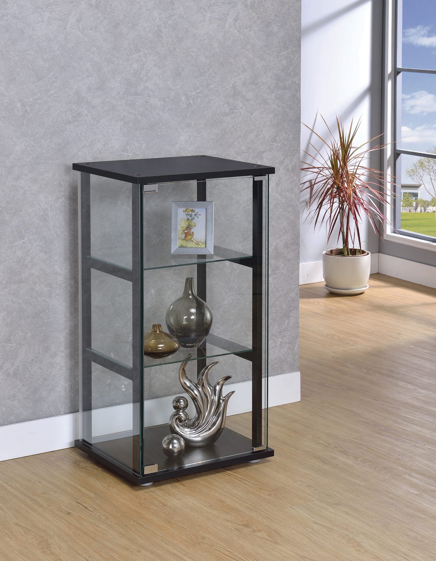 BLACK - 3 SHELF GLASS CURIO CABINET