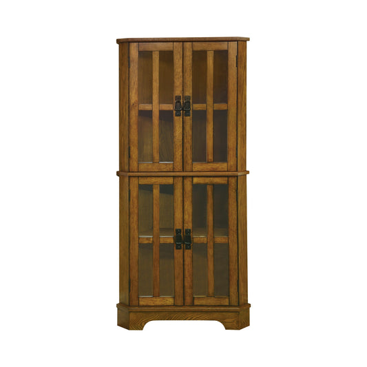 GOLDEN BROWN - 4 SHELF CORNER CURIO CABINET