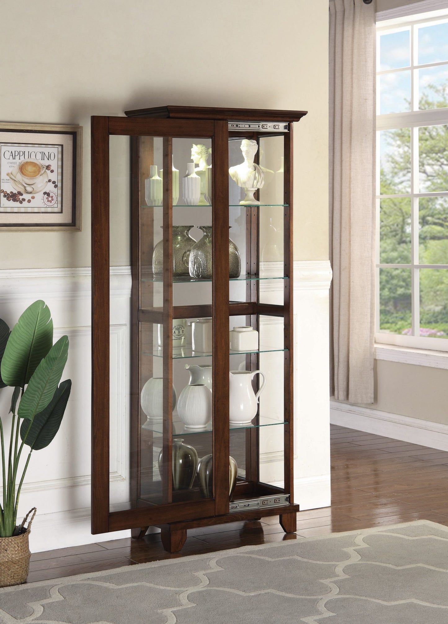 BURNISHED BROWN - 6 SHELF CORNER CURIO CABINET