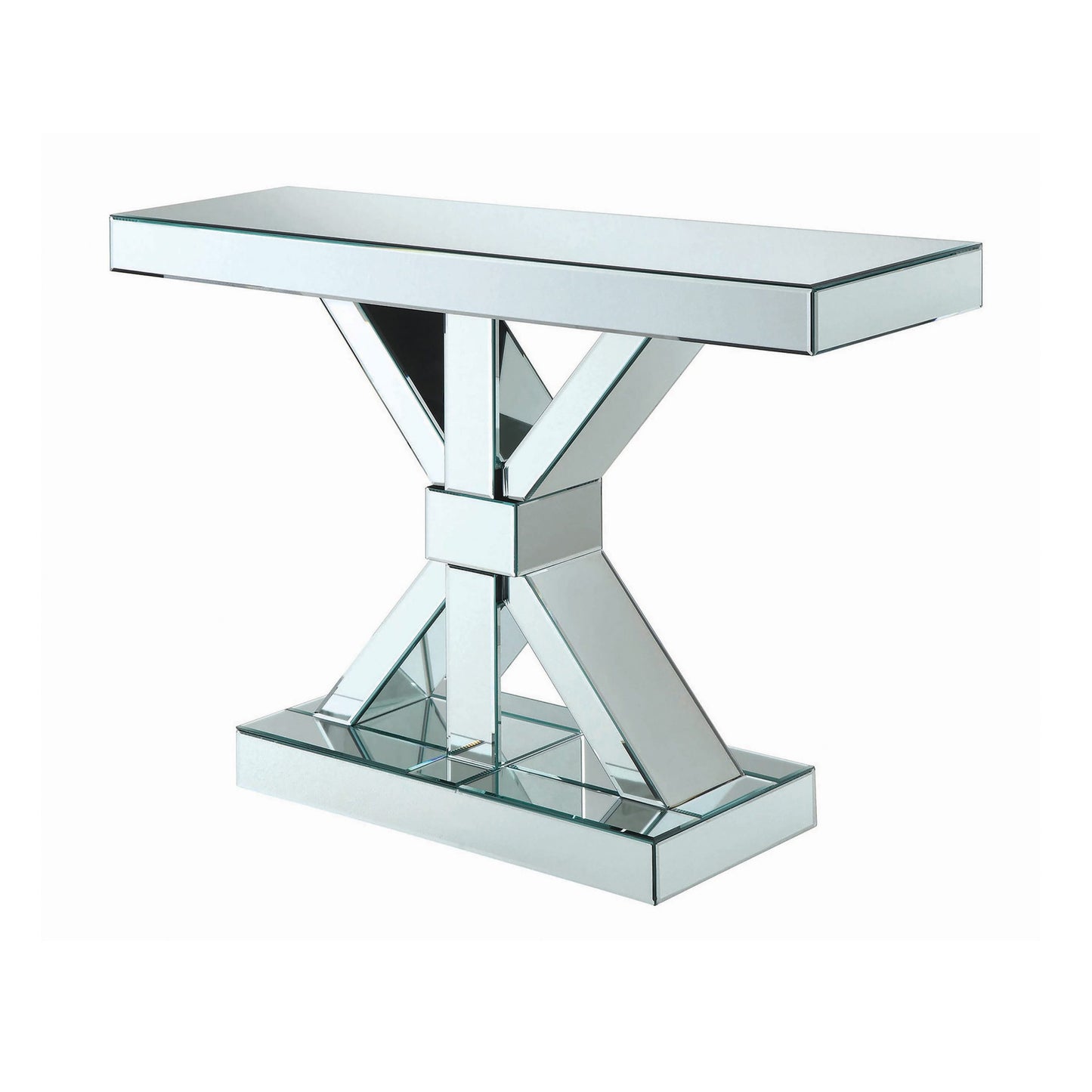 CLEAR MIRROR - X-SHAPED BASE RECTANGULAR CONSOLE TABLE