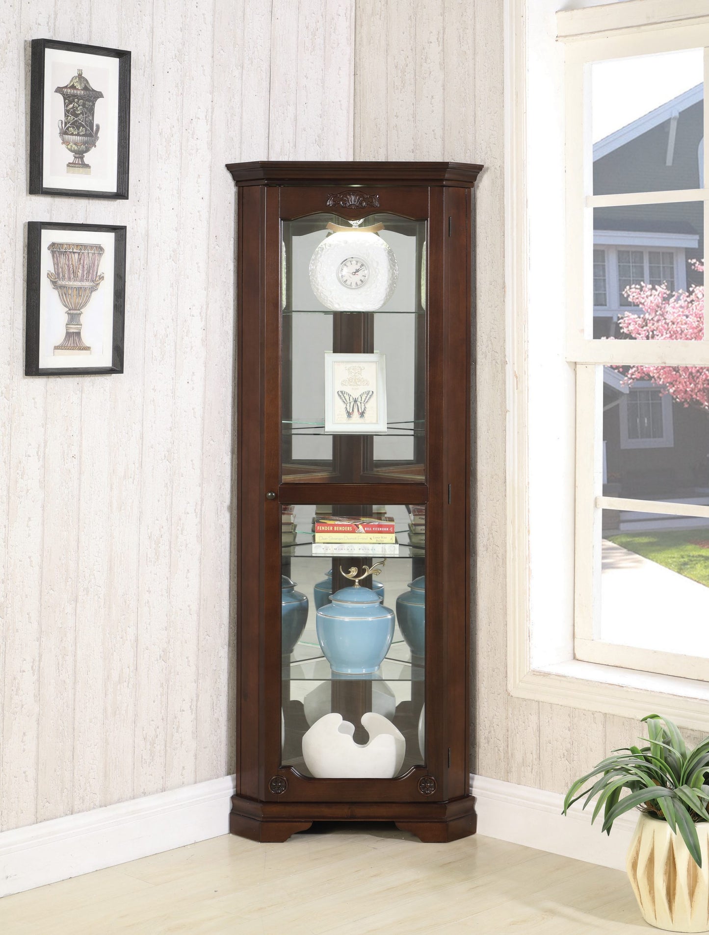 GOLDEN BROWN - 5 SHELF CORNER CURIO CABINET