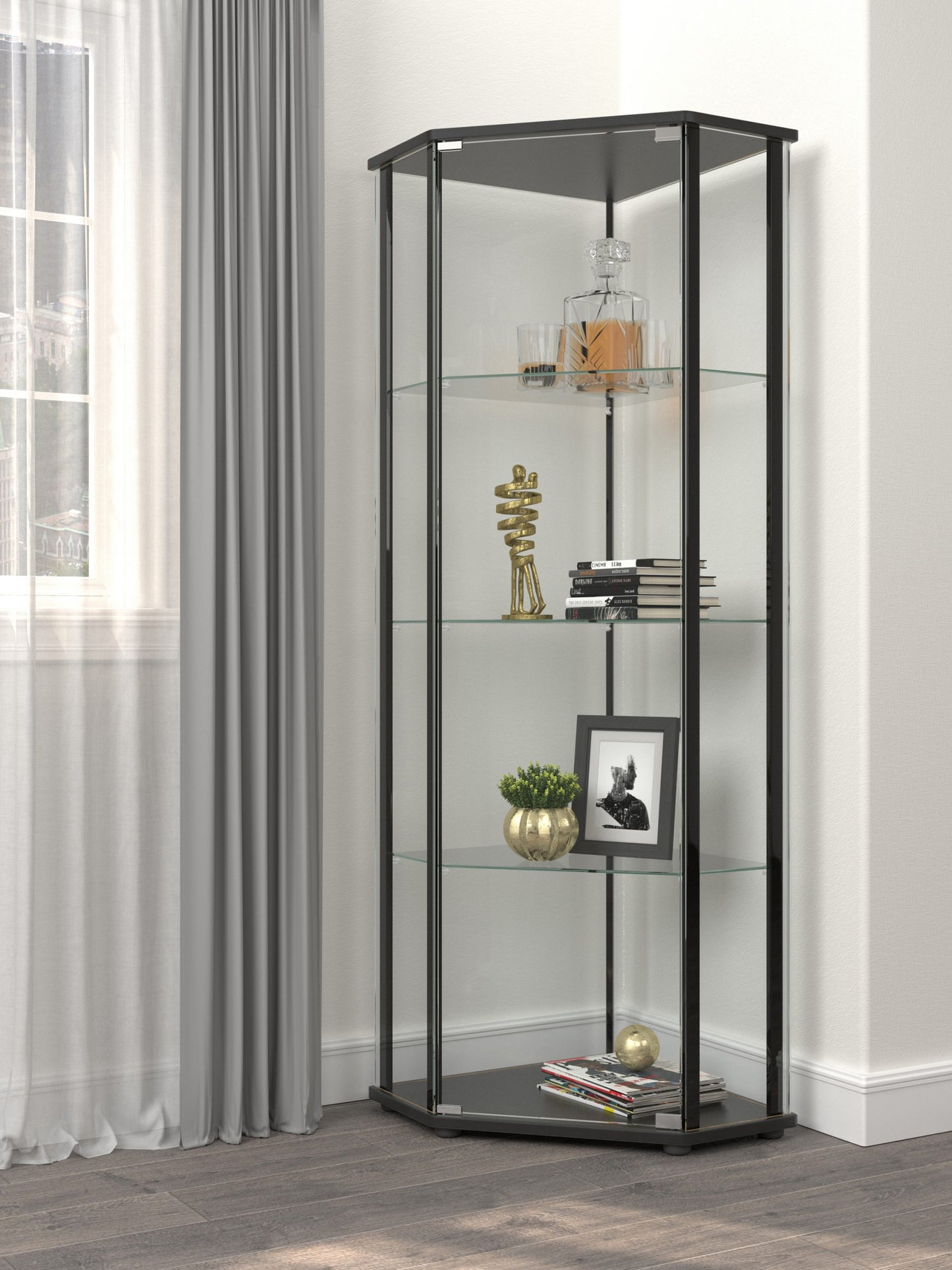 BLACK - GLASS SHELF CURIO CABINET