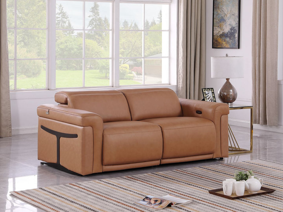 1126 DivanItalia Cognac Power Reclining Loveseat | Italian Leather
