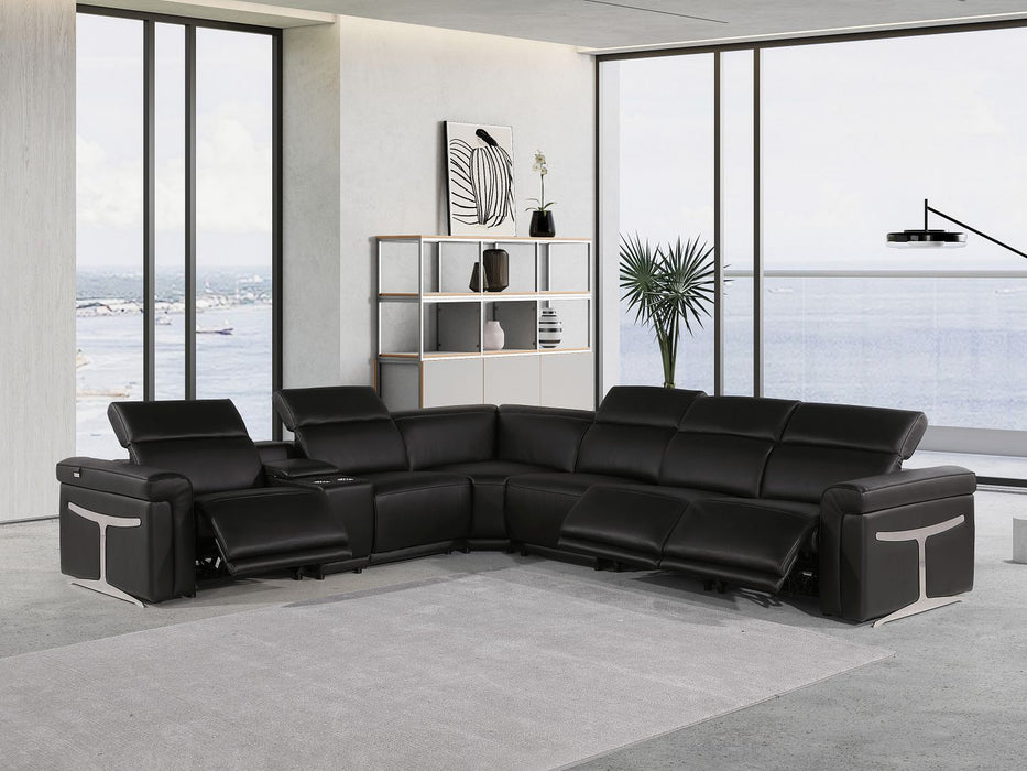 1126 DivanItalia Black 7pc-3PR L-Shaped Sectional