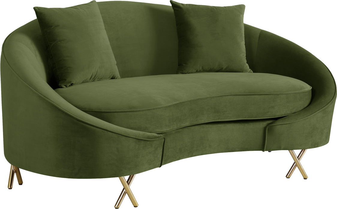 Serpentine Olive Velvet Loveseat