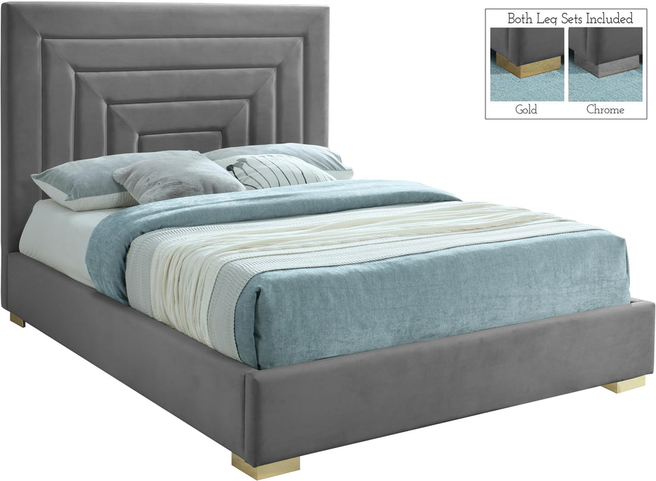 Nora Grey Velvet Queen Bed