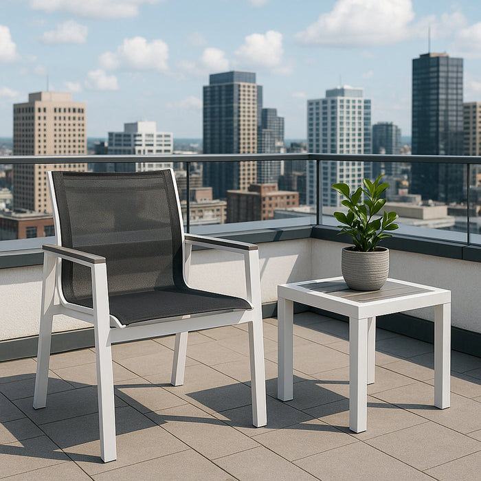 Nizuc Black Mesh Waterproof Fabric Outdoor Patio Aluminum Mesh Dining Arm Chair