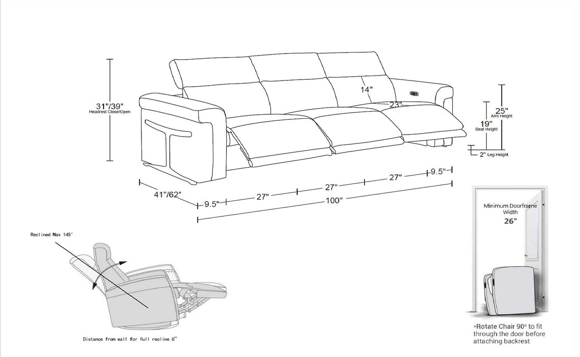 DivanItalia 1126 Power Reclining Sofa | Italian Leather