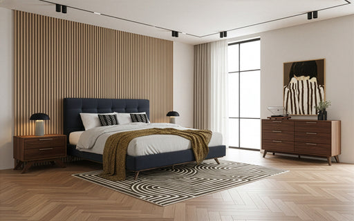 Addison +Soria - Mid-Century Modern Grey Fabric + Walnut 4-Piece Bedroom Set