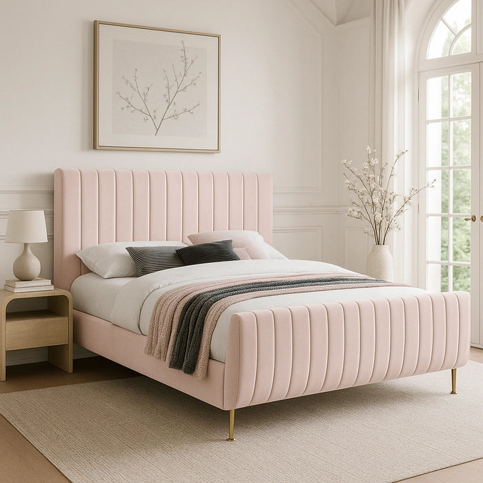 Zara Pink Velvet Queen Bed (3 Boxes)