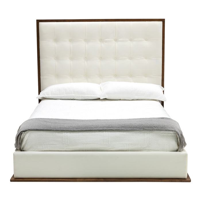 Amberlie - Modern White Vegan Leather + Walnut 4-Piece Bedroom Set