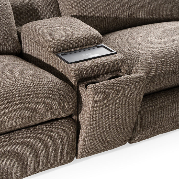 Ambler - Modern Brown Fabric Sectional Sofa w/ 2 Power Recliners Right Facing Chaise