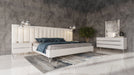 Angela - Eastern King Italian Modern White Eco Leather Bed w/ Nightstands and Wings