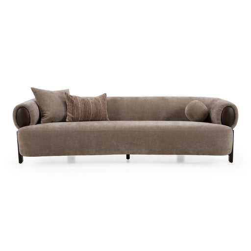 Arnaud - Modern Tan Fabric + Brown Oak Sofa
