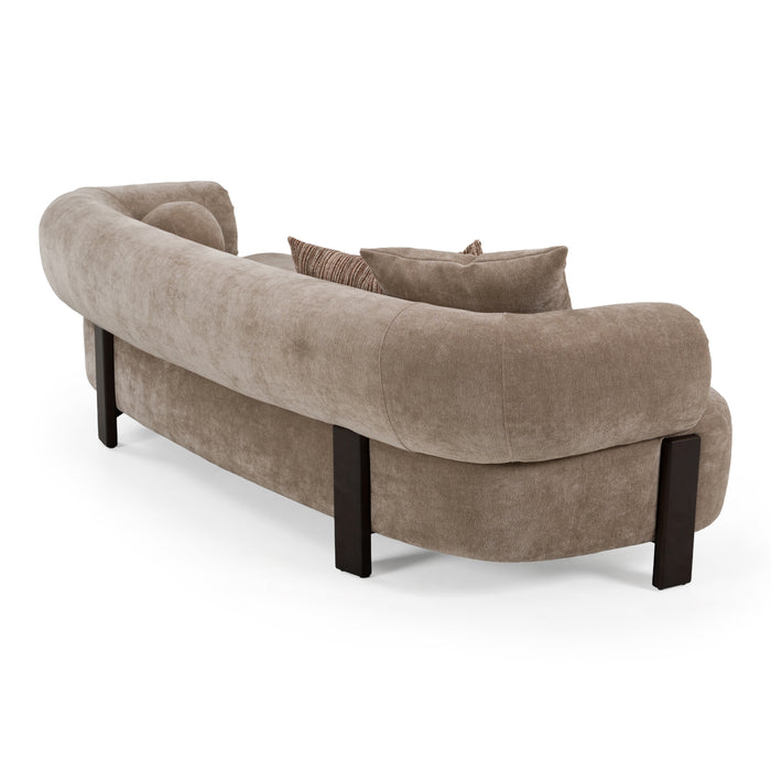 Arnaud tan fabric brown oak sofa - detail