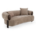 Arnaud tan fabric brown oak loveseat - angle view
