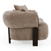 Arnaud tan fabric brown oak loveseat - side view