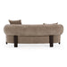 Arnaud tan fabric brown oak loveseat - detail view