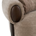 Arnaud tan fabric brown oak loveseat - back view