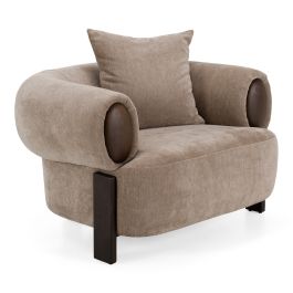 Arnaud Modern Tan Fabric and Brown Oak Accent Chair