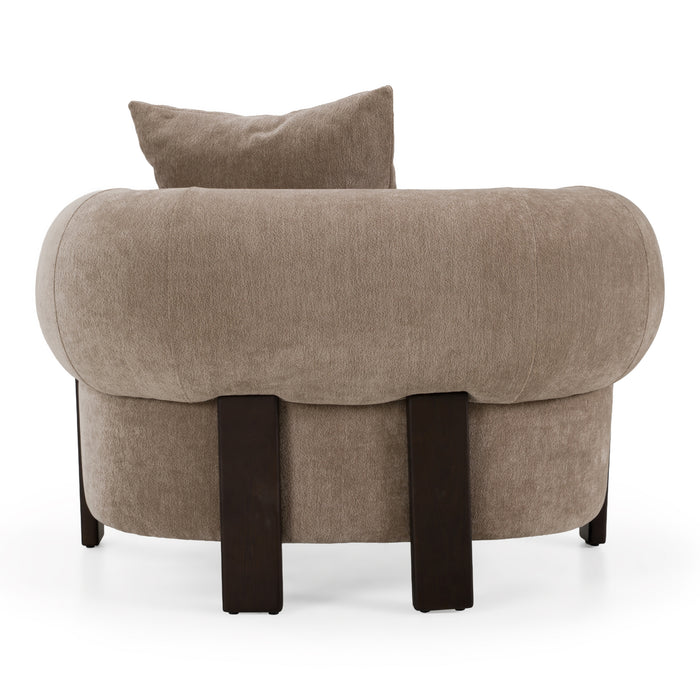 Arnaud tan fabric brown oak accent chair - detail view
