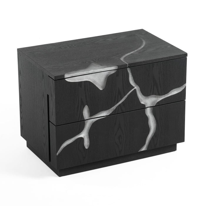 Aspen - Modern Matte Brown Ash & Silver Nightstand