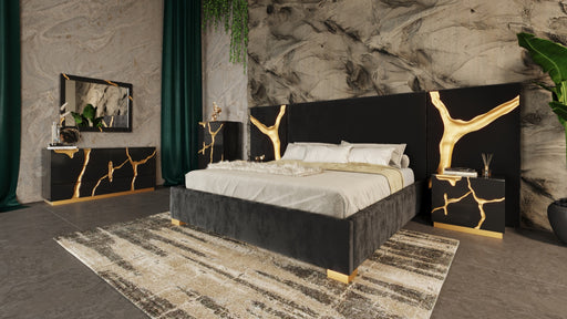 Aspen - Modern Black + Gold 4-Piece Bedroom Set