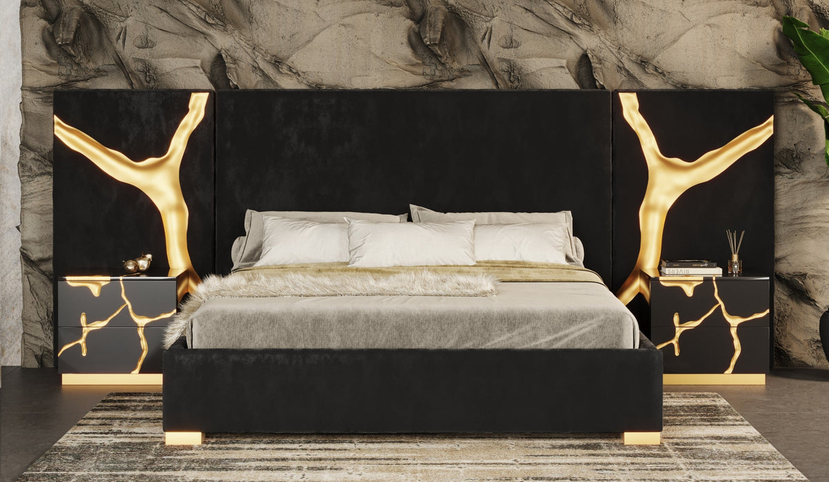 Aspen - Modern Black + Gold 4-Piece Bedroom Set