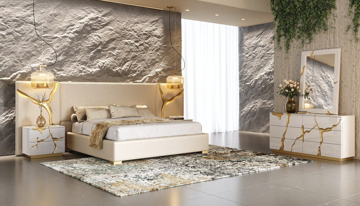 Queen - Aspen - Modern Beige + White + Gold Bedroom Set
