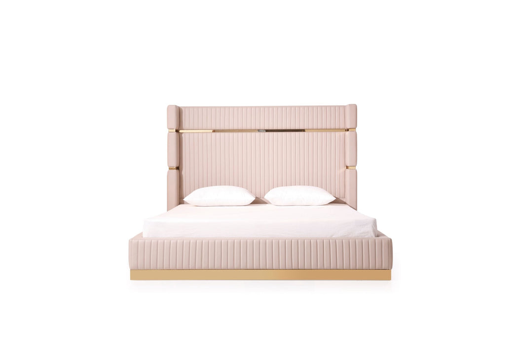 Sterling - Eastern King Modern Beige + Rose Gold Bed + Nightstands